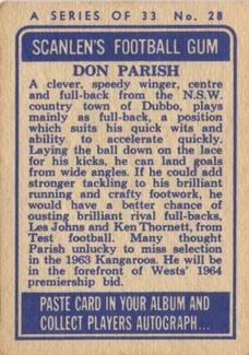 1964 Scanlens NRL #28 Don Parish Back
